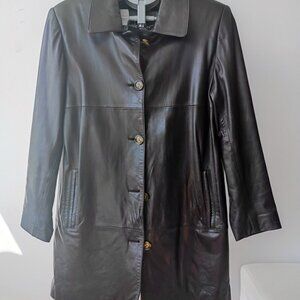NICOLE MILLER NYC Men's Black Long Leather Jacket | Route 66 patch | Size S